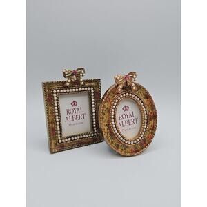 Pair Jeweled Old Country Roses Chintz Collection Picture Frames by Royal Albert